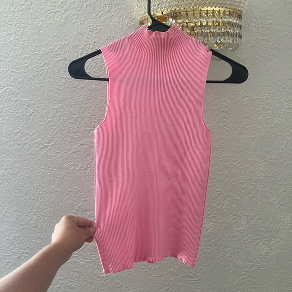 🔴knit racer tank top in hot pink neon - Picture 3 of 4